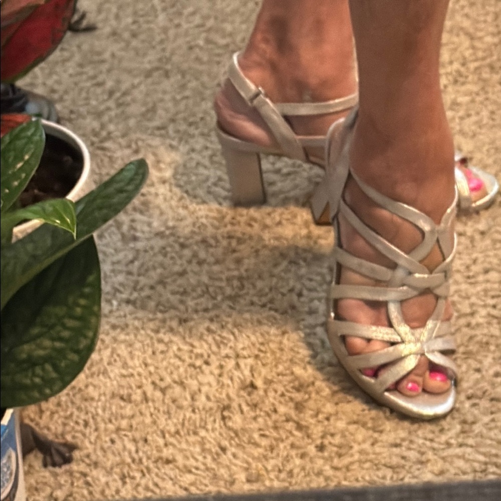 Naturalizer N5 Elegant Silver Strappy Heels